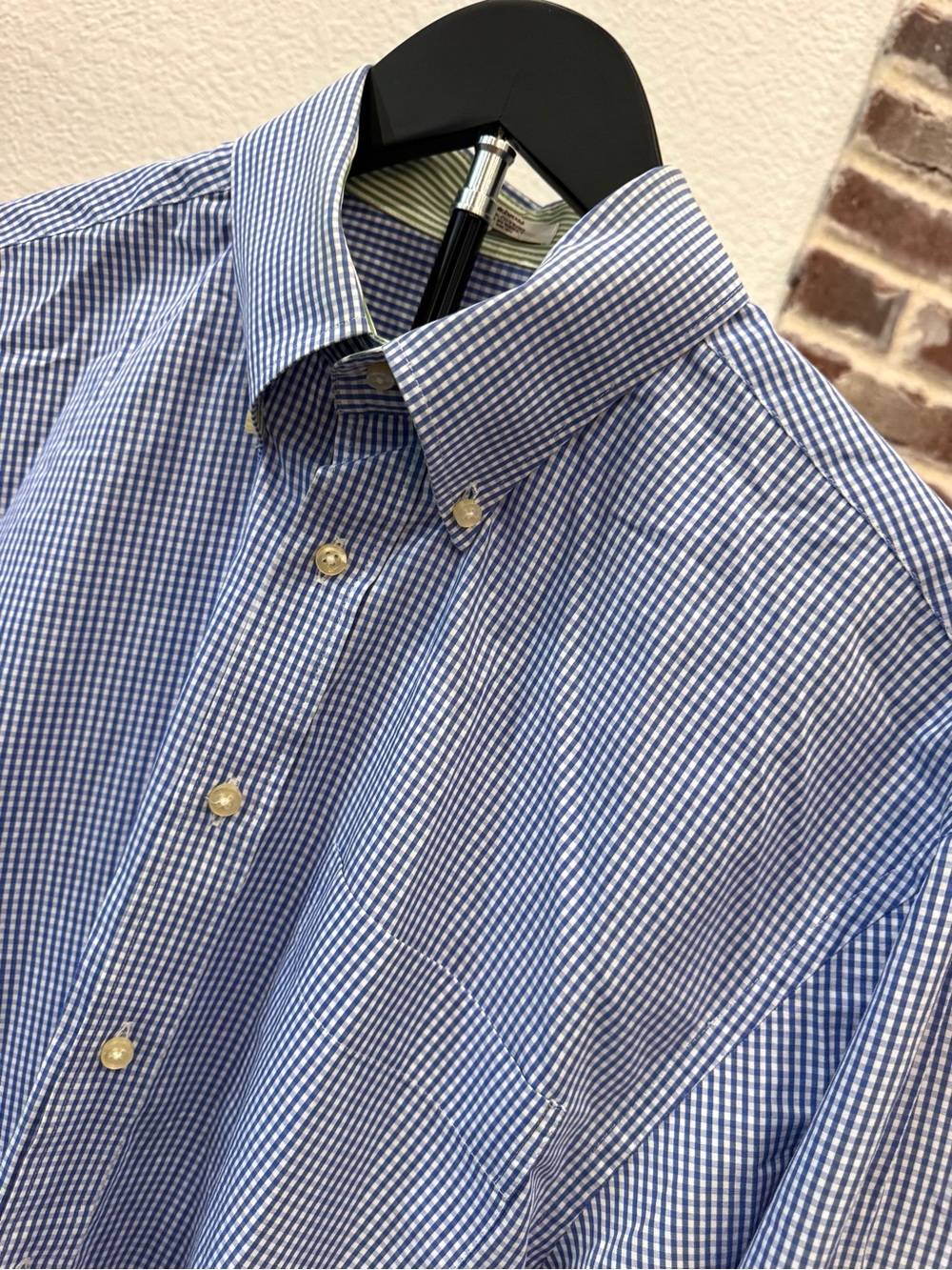 Peter Millar Blue Gingham Button-Down Long Sleeve Dress Shirt - Men's Medium